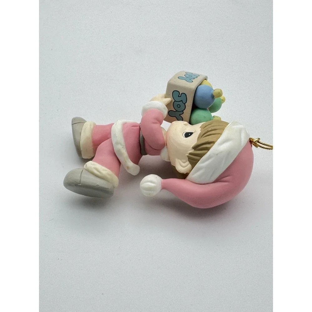 Vintage 1996 Precious Moments Christmas Ornament Boy Joy Pink Santa Suit No Box